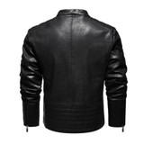 Autumn and Winter Letters Embroidery Pattern Tight-fitting Motorcycle Leather Jacket for Men (Color:Dark Blue Size:XXXL)
