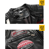 Autumn and Winter Letters Embroidery Pattern Tight-fitting Motorcycle Leather Jacket for Men (Color:Dark Blue Size:M)