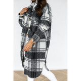 Autumn And Winter Long-sleeved Plaid Printed Shirt Jacket (Color:Black Size:XL)