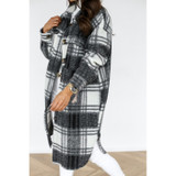 Autumn And Winter Long-sleeved Plaid Printed Shirt Jacket (Color:Black Size:L)