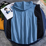 Casual Sleeveless T-shirt Hooded Vest Loose Cotton Waistcoat Sports Vest (Color:Dark Grey Size:M)