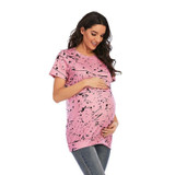 Tie-dye Short-sleeved T-shirt Plus Size Maternity Wear (Color:Pink Size:M)