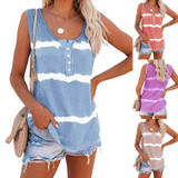 Loose Tie-dye Striped Printed Vest T-shirt for Ladies (Color:Light Gray Size:M)
