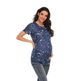 Tie-dye Short-sleeved T-shirt Plus Size Maternity Wear (Color:Blue Size:XXL)