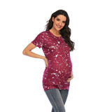 Tie-dye Short-sleeved T-shirt Plus Size Maternity Wear (Color:Wine Red Size:S)