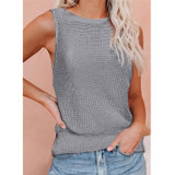 Solid Color Deep V-neck Backless Knitted Vest T-shirt for Ladies (Color:Grey Size:XXL)