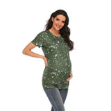 Tie-dye Short-sleeved T-shirt Plus Size Maternity Wear (Color:Army Green Size:S)