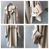 Ladies Long Loose Solid Color Windbreaker Jacket (Color:Apricot Size:XS)