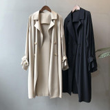 Ladies Long Loose Solid Color Windbreaker Jacket (Color:Black Size:S)