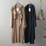 Ladies Retro Fashion Long Loose Windbreaker Jacket (Color:Black Size:L)