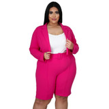 Pure Color Sexy Temperament Fashion Casual Suit (Color:Pink Size:XXXL)