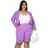 Pure Color Sexy Temperament Fashion Casual Suit (Color:Purple Size:XXXL)