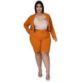 Pure Color Sexy Temperament Fashion Casual Suit (Color:Orange Size:XXL)