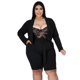 Pure Color Sexy Temperament Fashion Casual Suit (Color:Black Size:XXXL)