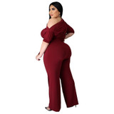 Solid Color Oblique Shoulder Strap Jumpsuit Wide-leg Pants (Color:Wine Red Size:L)