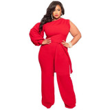 Women Plus Size Sweatpants Wide Leg Pants (Color:Red Size:XL)