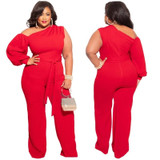 Women Plus Size Sweatpants Wide Leg Pants (Color:Red Size:XL)