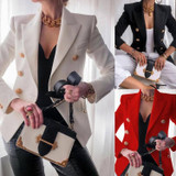 Solid Color Slim Long-sleeved Cardigan Short Suit Jacket for Ladies (Color:Beige Size:S)