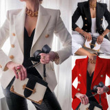 Solid Color Slim Long-sleeved Cardigan Short Suit Jacket for Ladies (Color:Red Size:XL)