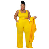 Casual Fashion Sports Home Three-piece Set (Color:Yellow Size:XXL)