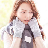 Winter Touch Screen Gloves Women Men Warm Stretch Knit Mittens Imitation Wool Thicken Full Finger Gloves(B-Grey)