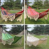 200x150cm Double Outdoor Camping Tassel Canvas Hammock with Stick(Colorful Stripes)