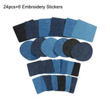 24pcs+6 Embroidery Stickers Jumper Shirt Elbow Knee Repair Patch Denim Cutting Patch