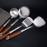 304 Stainless Steel Wooden Handle Kitchenware Home Kitchen Equipment, Style: Fried Spatula