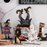 Halloween Decorations Witch Ghost Painted Wooden Ornament Party Decorative Props, Style: Broom Witch