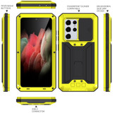 For Samsung Galaxy S21 Ultra 5G R-JUST Sliding Lens Cover Shockproof Dustproof Waterproof Metal + Silicone Case with Invisible Holder(Yellow)