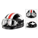 Soman Electromobile Motorcycle Half Face Helmet Retro Harley Helmet with Goggles(Matte Black French White Star)