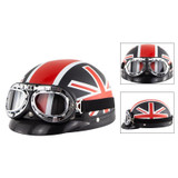 Soman Electromobile Motorcycle Half Face Helmet Retro Harley Helmet with Goggles(Matte Black UK Flag)