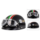 Soman Electromobile Motorcycle Half Face Helmet Retro Harley Helmet with Goggles(Matte Black Italy NO.76)