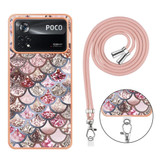 For Xiaomi Poco X4 Pro 5G Electroplating IMD TPU Phone Case with Lanyard(Pink Scales)