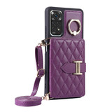 For Xiaomi Redmi Note 11 Horizontal Card Bag Ring Holder Phone Case with Dual Lanyard(Dark Purple)