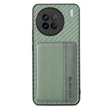 For vivo X90 Carbon Fiber Magnetic Card Bag Phone Case(Green)