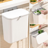 9L Kitchen Hanging Waste Bin with Lid Sliding Cover Under Sink Trash Can(White)