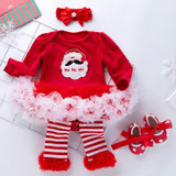 Baby Christmas Clothes Long Sleeve Cartoon Romper Net Yarn Tutu Four-piece Childrens Wear (Color:Santa Claus Size:66)