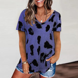 Leopard Texture Print Loose Short Sleeve T-Shirt for Ladies (Color:Dark Blue Size:XL)