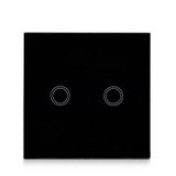 86mm 2 Gang Tempered Glass Panel Wall Switch Smart Home Light Touch Switch with RF433 Remote Controller, AC 110V-240V(Black)