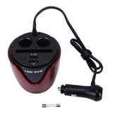 HSC YC-19 Car Cup Charger 2.1A/1A Dual USB Ports Car 12V-24V Charger with 2-Socket Cigarette and Card Socket(Red)