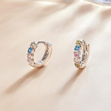 S925 Sterling Silver Shining Colorful Zircon Ear Buckle Women Earrings(Silver)