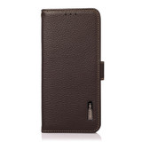 For OPPO Reno8 Pro 5G KHAZNEH Side-Magnetic Litchi Genuine Leather RFID Phone Case(Brown)