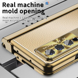 For Samsung Galaxy Z Fold4 Litchi Pattern Magnetic Shell Film Integrated Shockproof Phone Case(Champagne Gold)