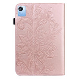 For Realme Pad X Lace Flower Embossing Pattern Leather Tablet Case(Pink)