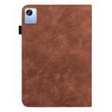 For Realme Pad X Lace Flower Embossing Pattern Leather Tablet Case(Brown)