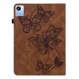 For Realme Pad X Embossed Butterfly Pattern Leather Tablet Case(Brown)