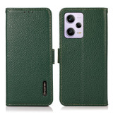 For Xiaomi Redmi Note 12 Pro 5G China KHAZNEH Side-Magnetic Litchi Genuine Leather RFID Phone Case(Green)