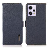 For Xiaomi Redmi Note 12 Pro 5G China KHAZNEH Side-Magnetic Litchi Genuine Leather RFID Phone Case(Blue)
