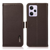 For Xiaomi Redmi Note 12 Pro 5G China KHAZNEH Side-Magnetic Litchi Genuine Leather RFID Phone Case(Brown)